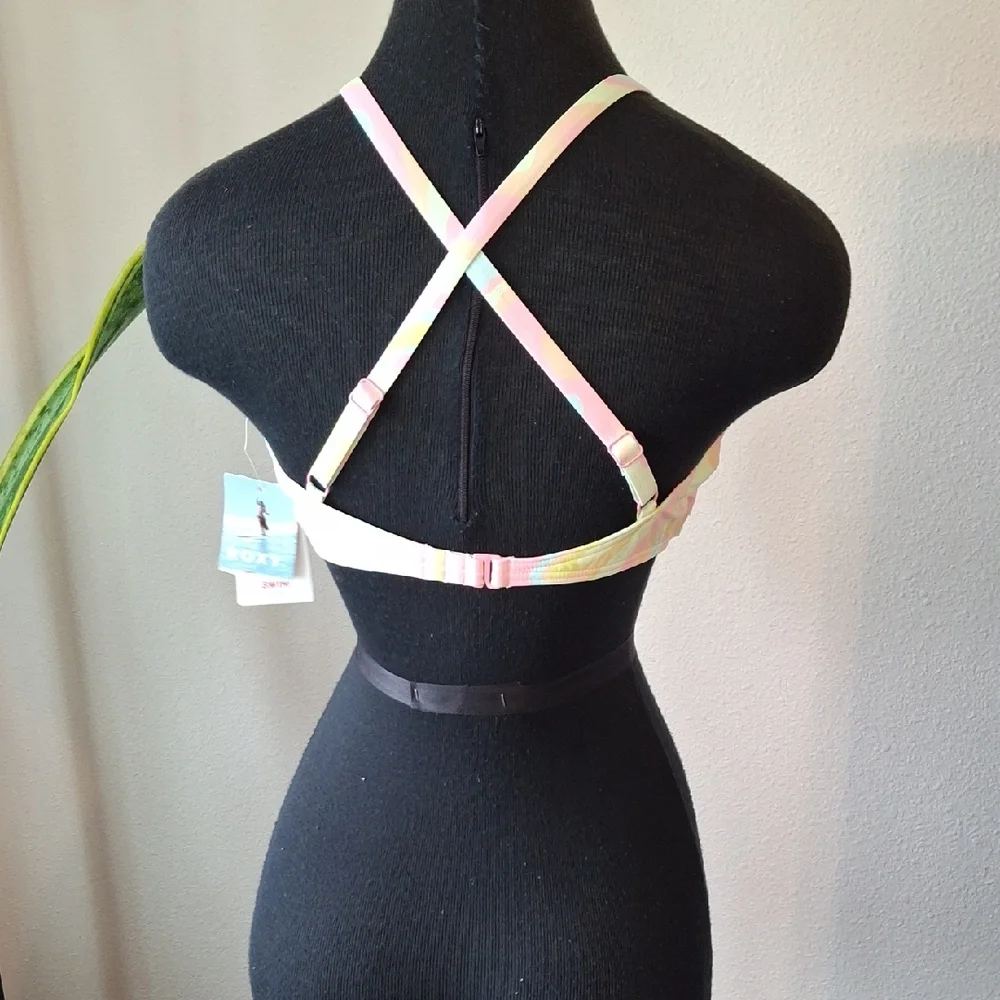 Roxy Pink and Yellow Bikini Top Cropped Style Size XL - Picture 7 of 10